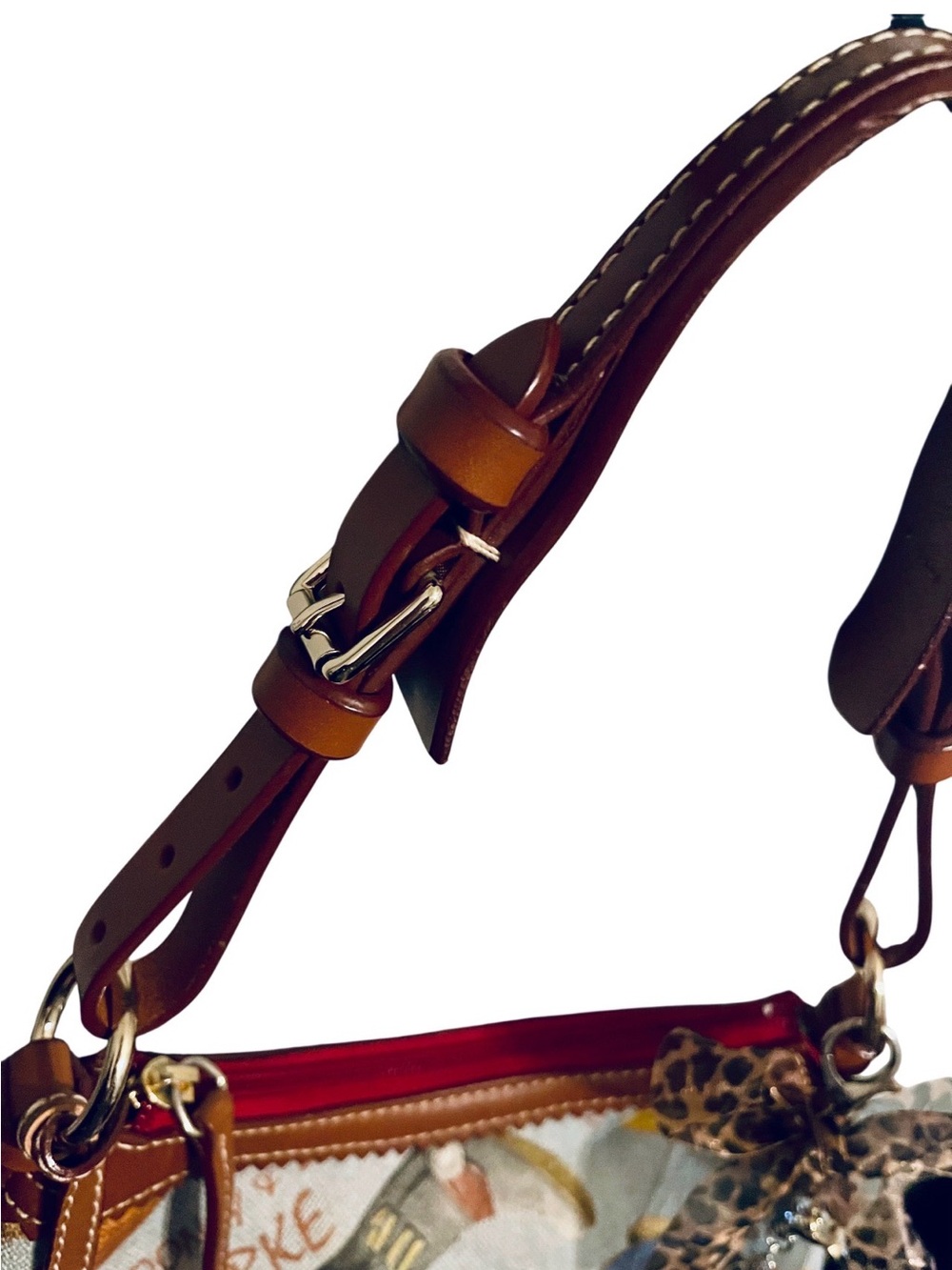 Dooney & Bourke Multicolor Printed Canvas Shoulder Bag with Tan Leather Trim - Picture 4 of 5